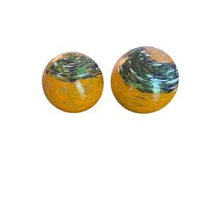Vintage Art Glass Paperweight? Decoration Round Swirl Orange Hollow 3 in